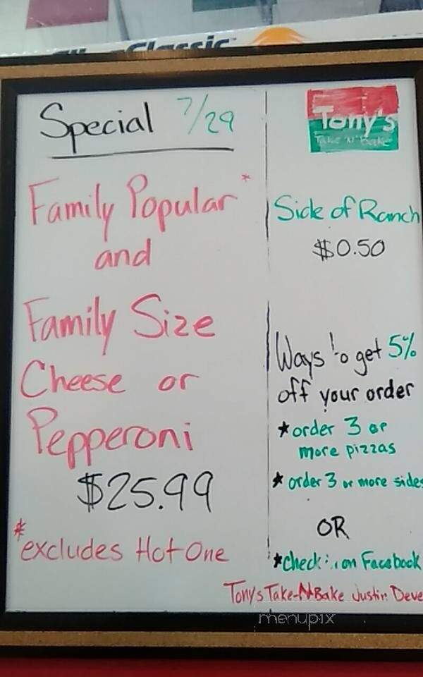 Tony's Take N Bake Pizza - Los Molinos, CA menu_pic