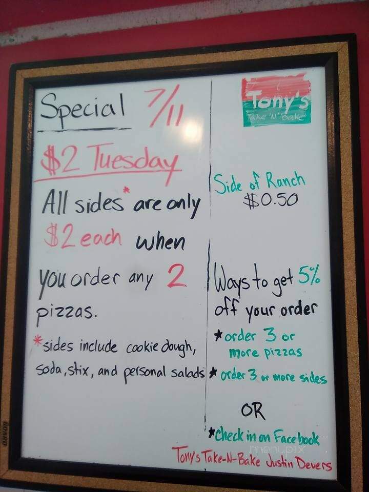 Tony's Take N Bake Pizza - Los Molinos, CA menu_pic