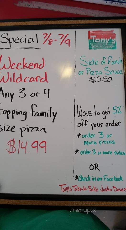 Tony's Take N Bake Pizza - Los Molinos, CA menu_pic