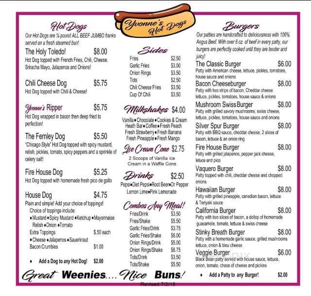 Yvonne's Hot Dogs - Fernley, NV menu_pic