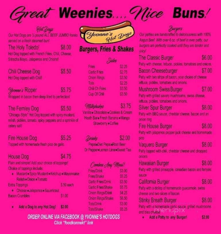 Yvonne's Hot Dogs - Fernley, NV menu_pic