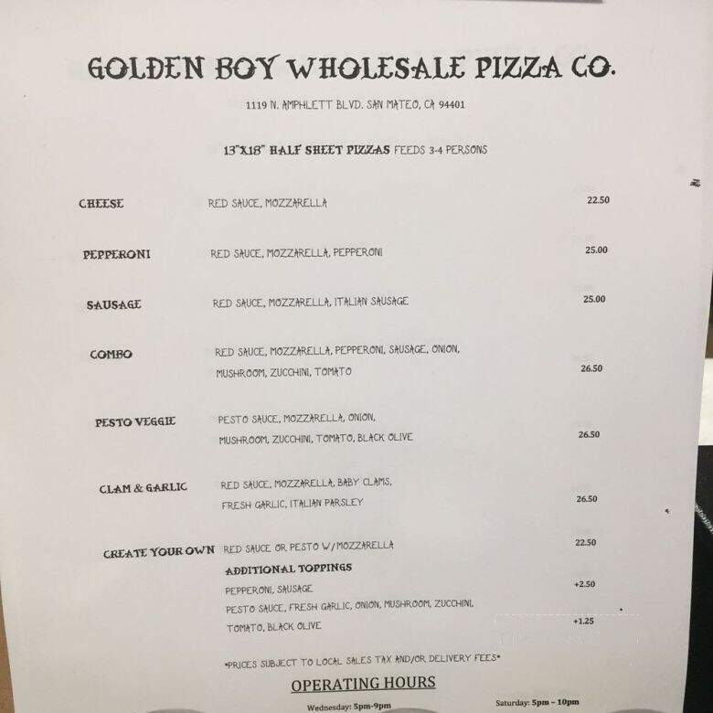 Golden Boy Pizza - San Mateo, CA menu_pic
