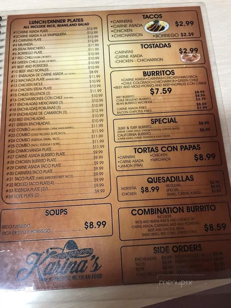 Karina's Mexican Food - El Centro, CA menu_pic