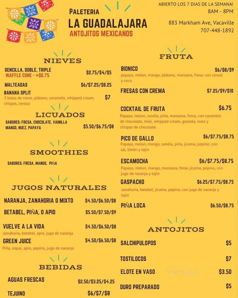 Paleteria la Guadalajara 2 - Vacaville, CA menu_pic