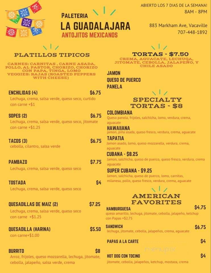 Paleteria la Guadalajara 2 - Vacaville, CA menu_pic