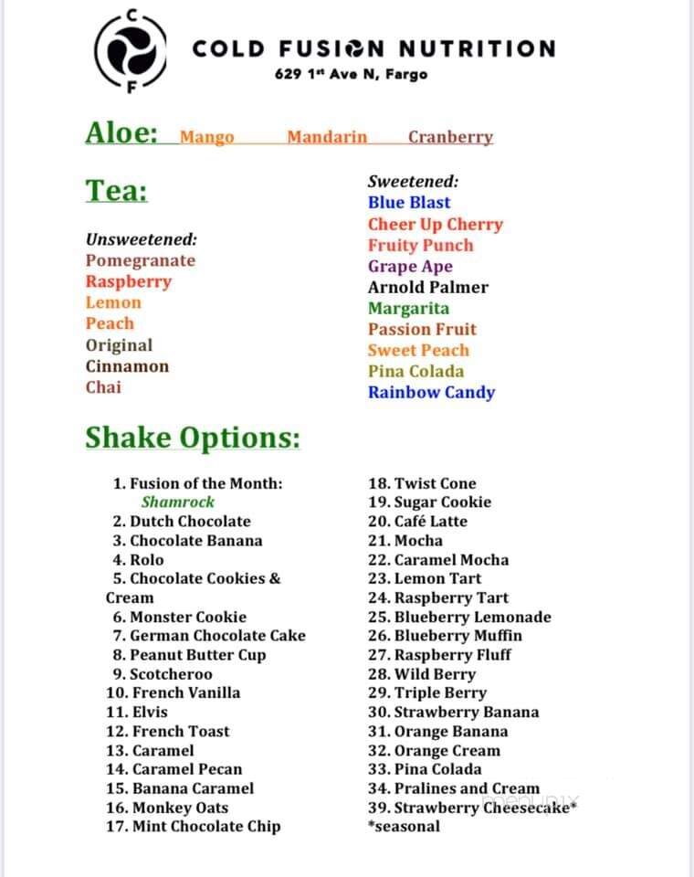 Cold Fusion - Fargo, ND menu_pic