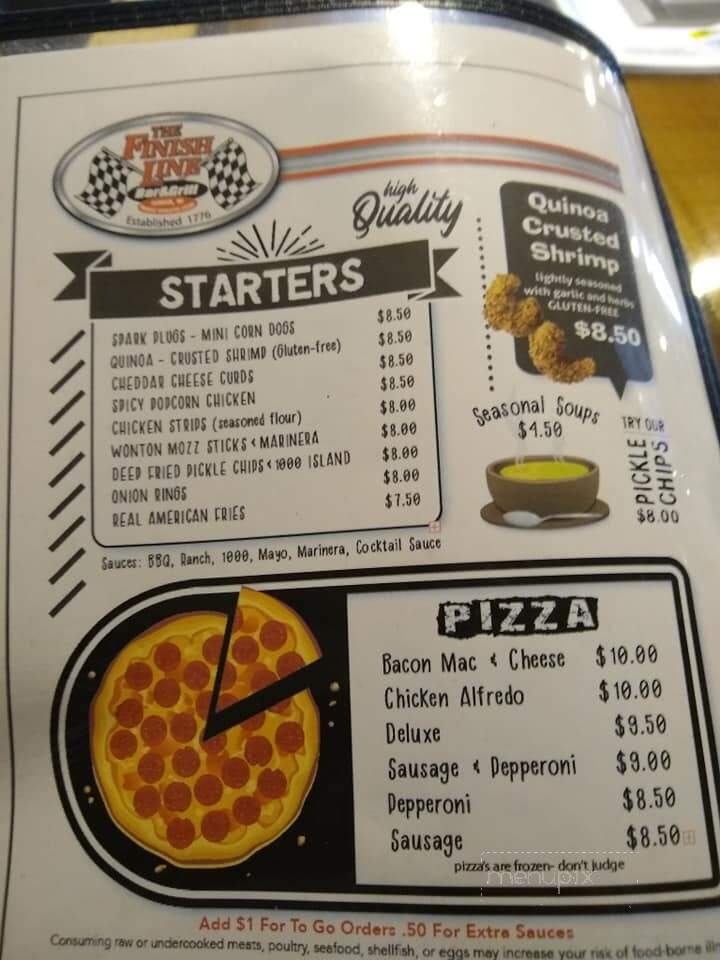 Finish Line - Slinger, WI menu_pic
