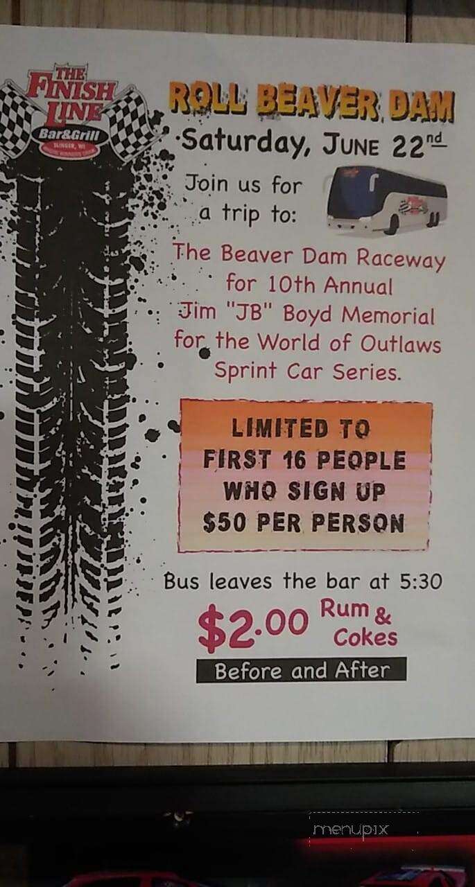 Finish Line - Slinger, WI menu_pic