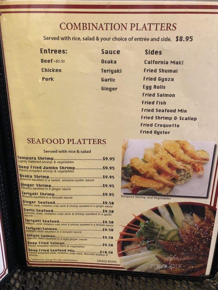 Osaka Japanese Food & Sushi - San Diego, CA menu_pic