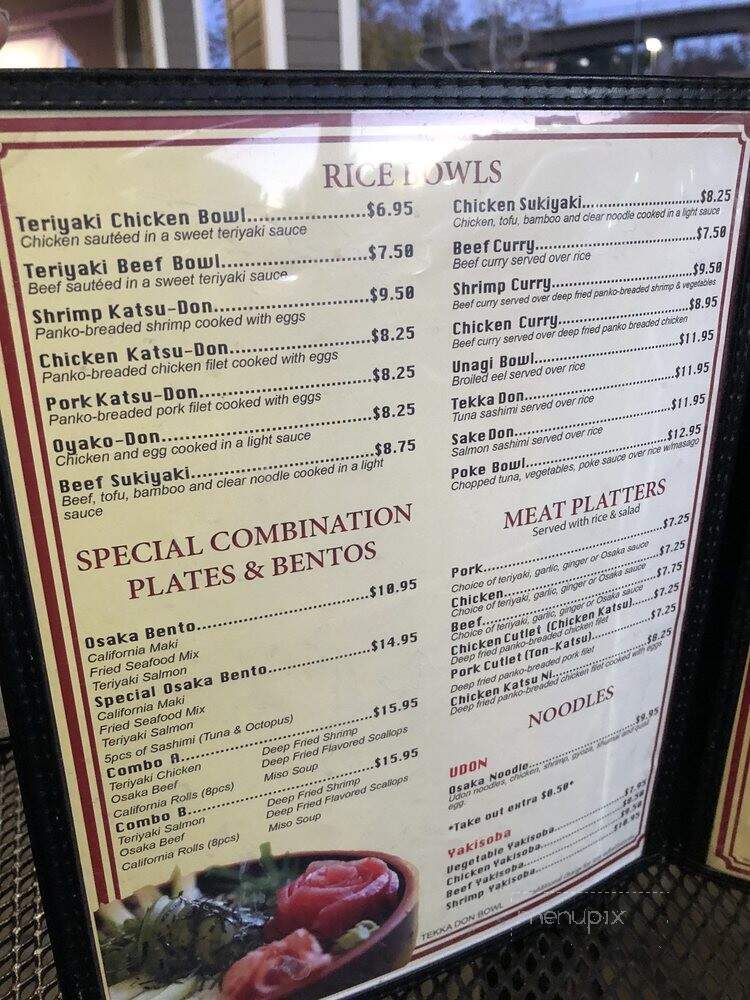 Osaka Japanese Food & Sushi - San Diego, CA menu_pic
