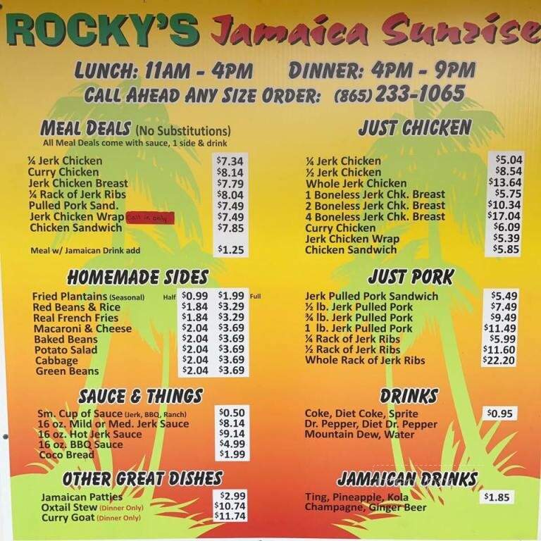 Jamaica Sunrise - Maryville, TN menu_pic