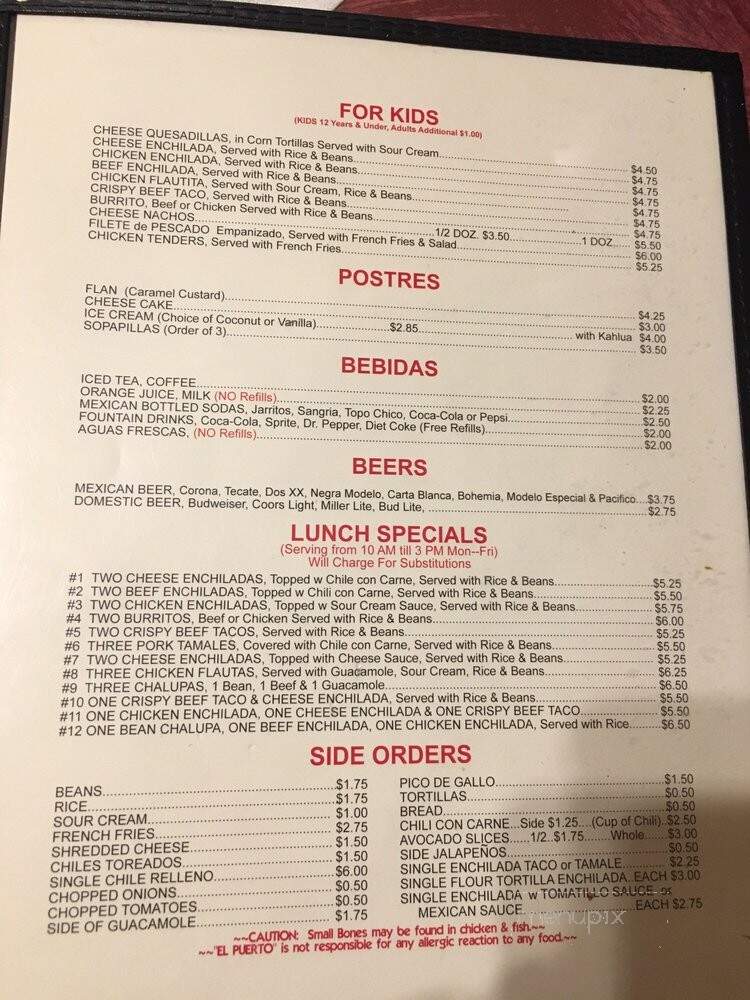 El Puerto - Fort Worth, TX menu_pic