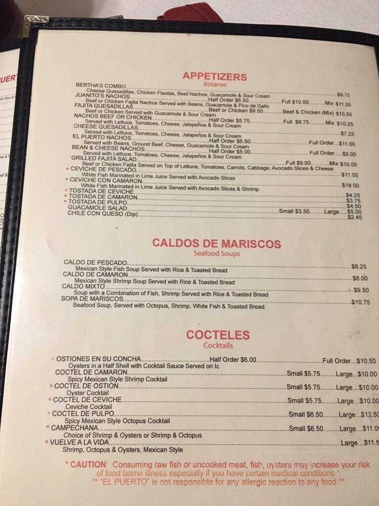 El Puerto - Fort Worth, TX menu_pic