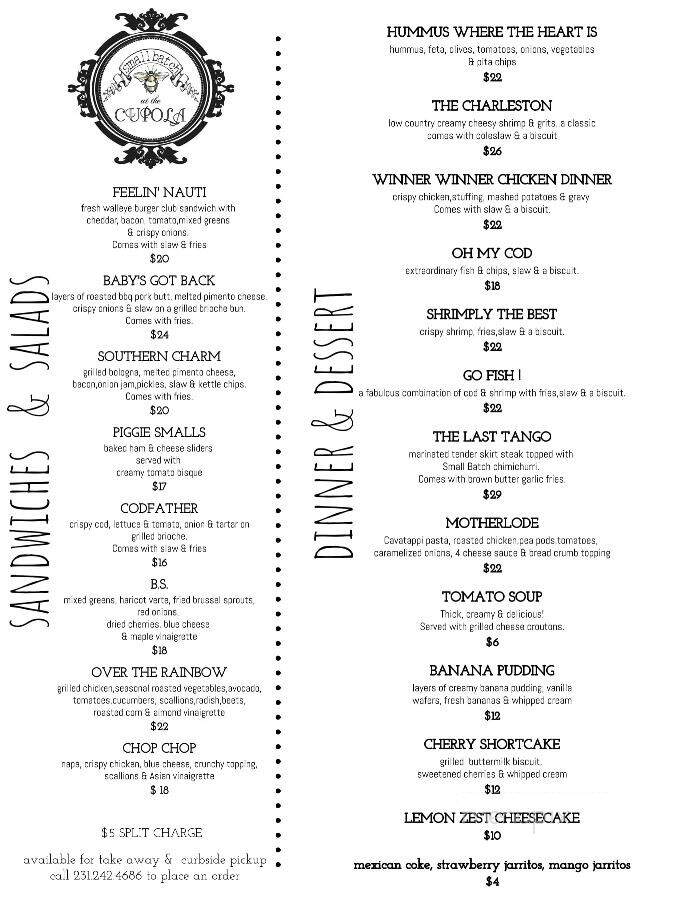 Cupola Room - Harbor Springs, MI menu_pic