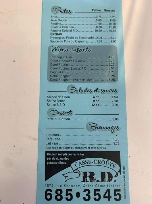 Casse-Croute R D - Saint-Come-Liniere, QC menu_pic