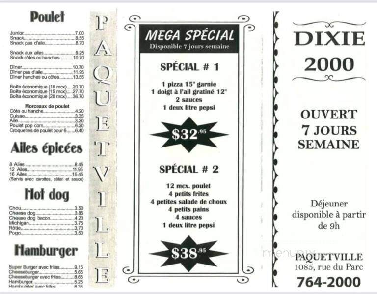 Dixie 2000 - Paquetville, NB menu_pic