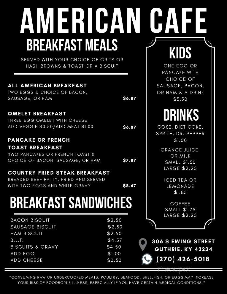 American Cafe - Guthrie, KY menu_pic