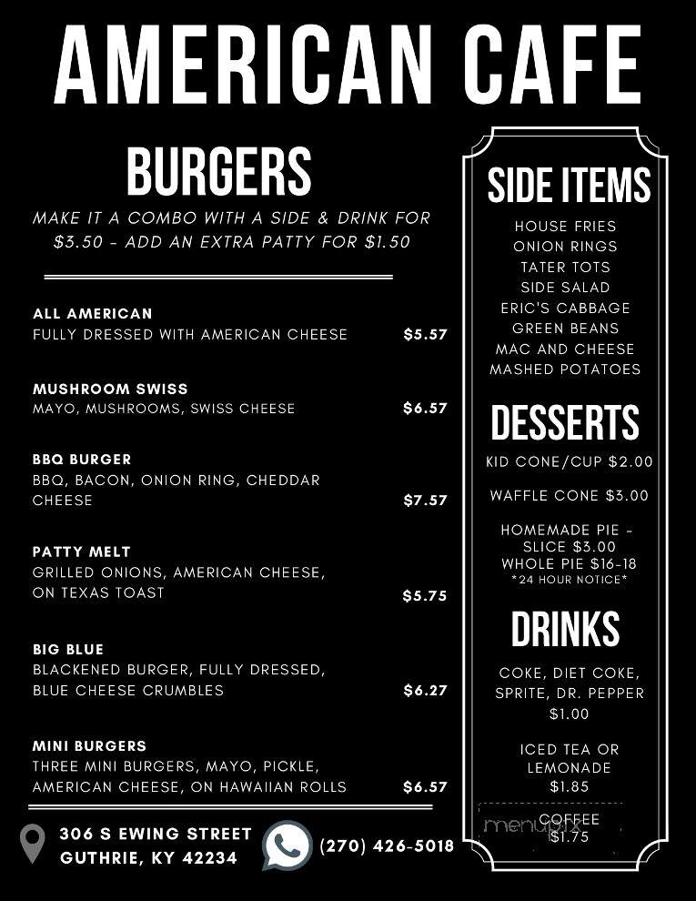 American Cafe - Guthrie, KY menu_pic