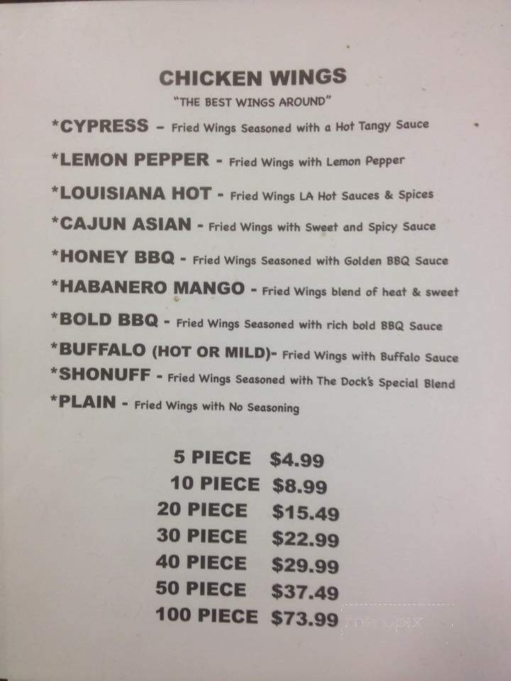 Dock - Lake Providence, LA menu_pic