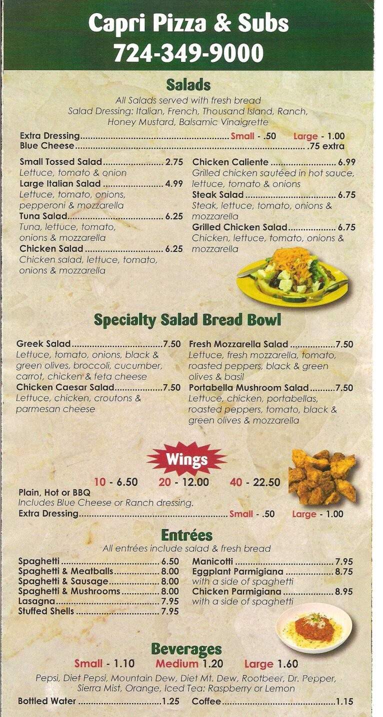 Capri Pizza - Indiana, PA menu_pic