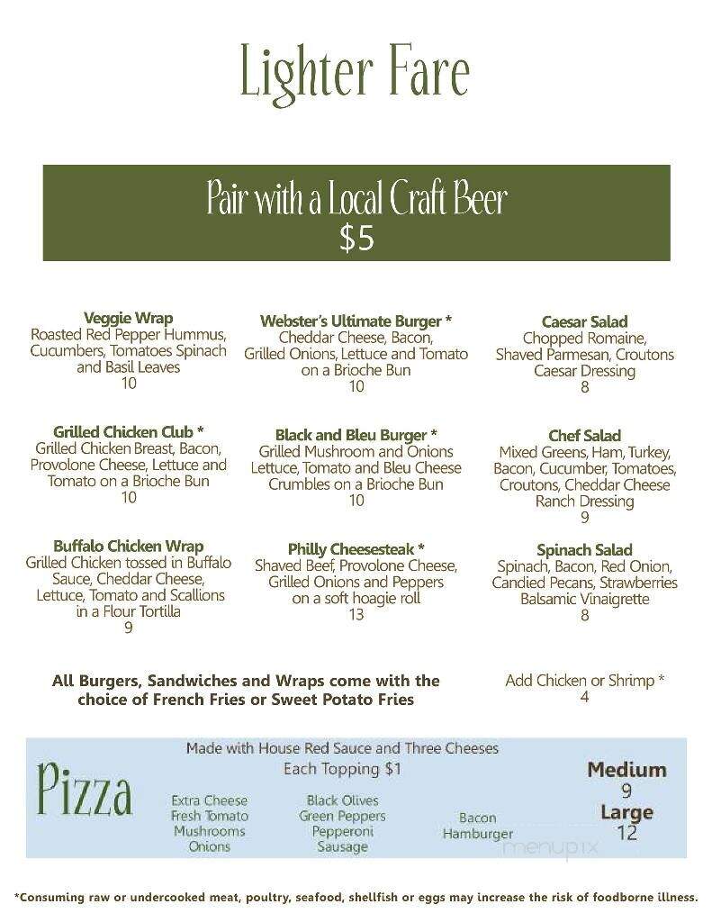 Webster's Restaurant - Pawleys Island, SC menu_pic