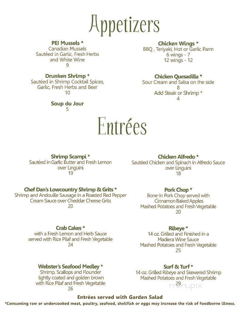 Webster's Restaurant - Pawleys Island, SC menu_pic