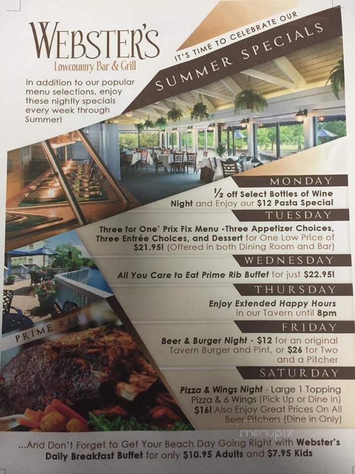 Webster's Restaurant - Pawleys Island, SC menu_pic