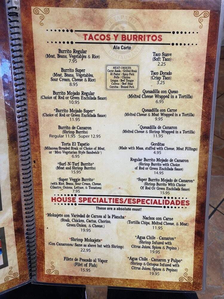 El Tapatio Restaurant - Richmond, CA menu_pic