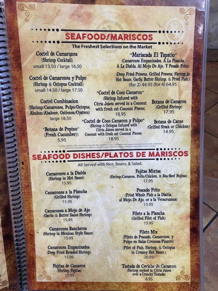 El Tapatio Restaurant - Richmond, CA menu_pic