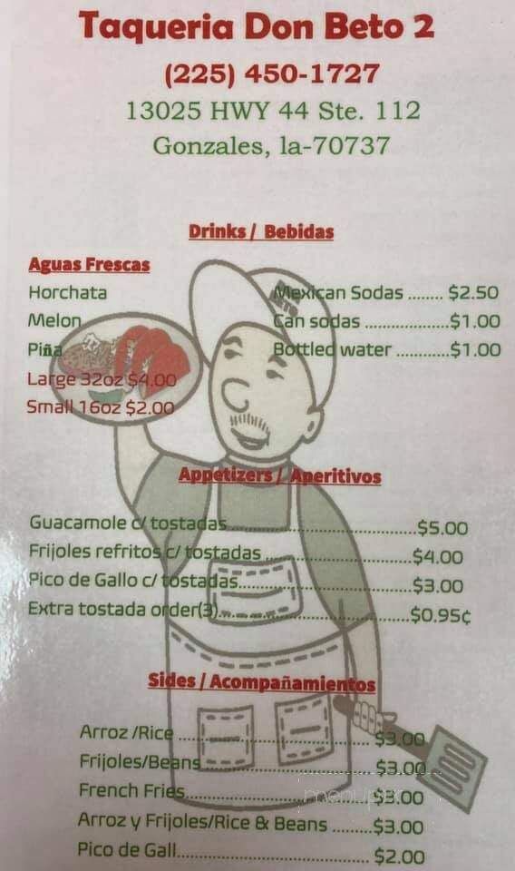 Taqueria Don Beto - Prairieville, LA menu_pic