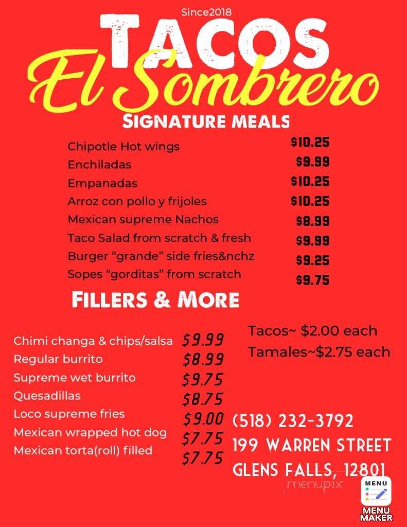 Tacos El Sombrero - Glens Falls, NY menu_pic