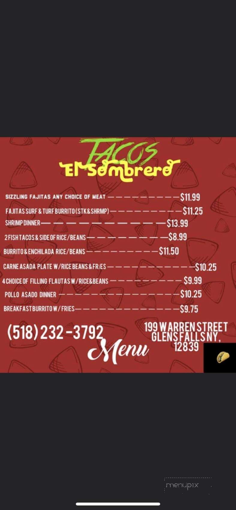 Tacos El Sombrero - Glens Falls, NY menu_pic