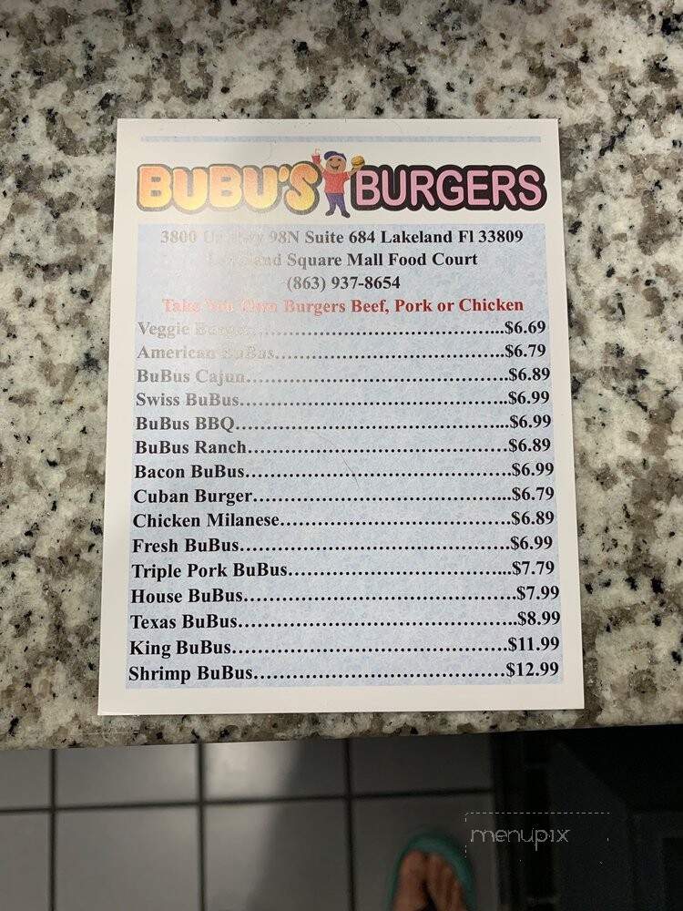 Bubus Burgers - Lakeland, FL menu_pic