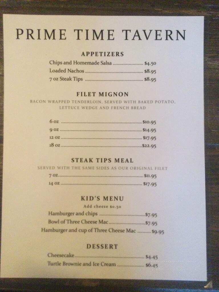 Prime Time Tavern - Madison, SD menu_pic