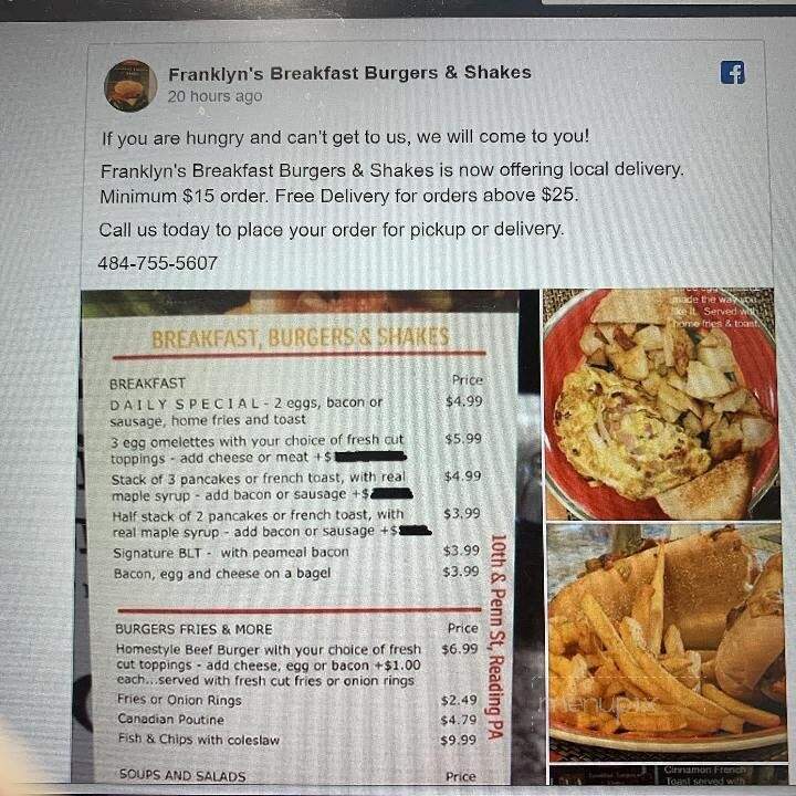 Franklyn's Breakfast Burgers & Shakes - Reading, PA menu_pic