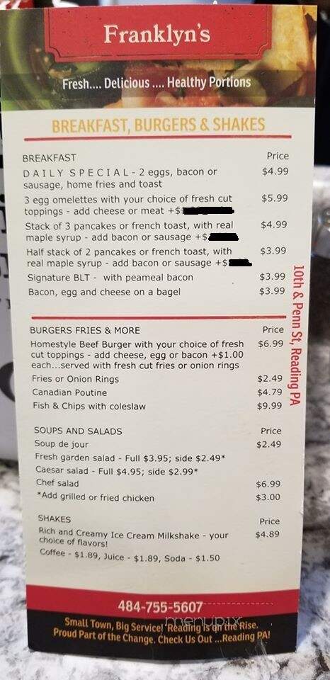 Franklyn's Breakfast Burgers & Shakes - Reading, PA menu_pic