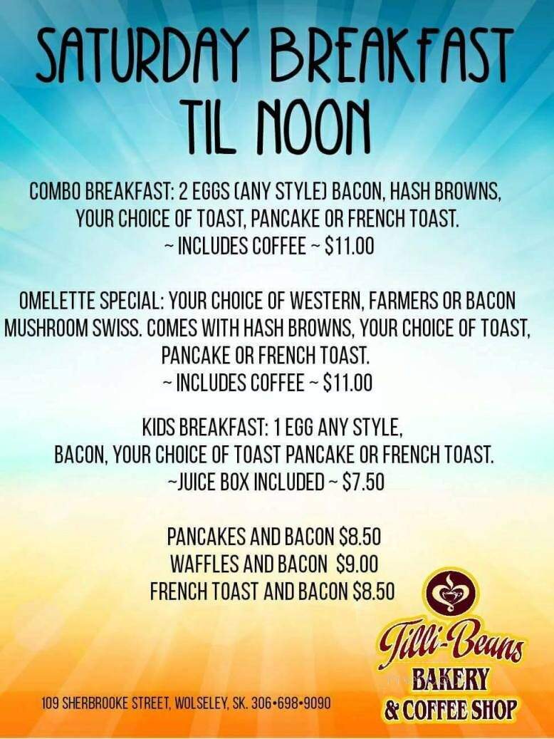 Tilli-Beans Bakery & Coffee Shop - Wolseley, SK menu_pic