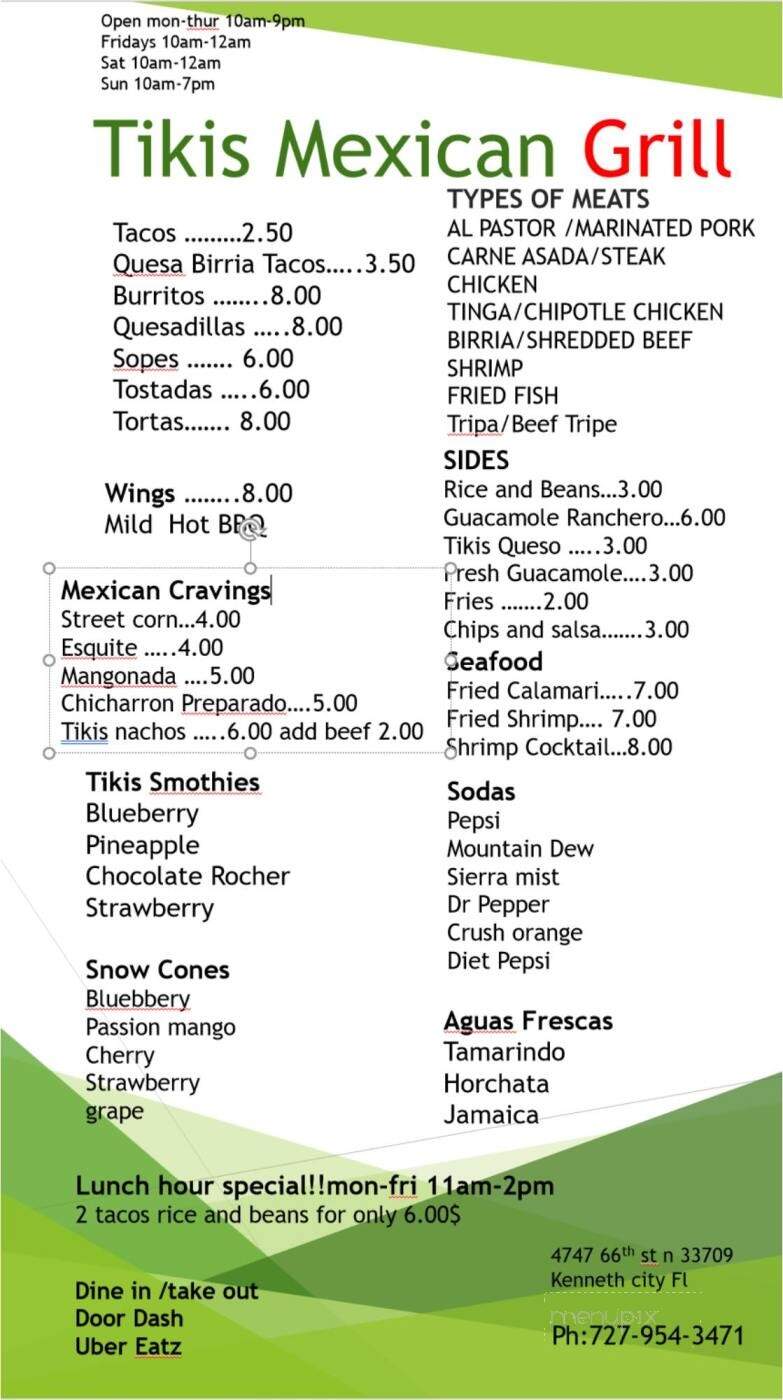 Tiki's Mexican Grill - Kenneth City, FL menu_pic