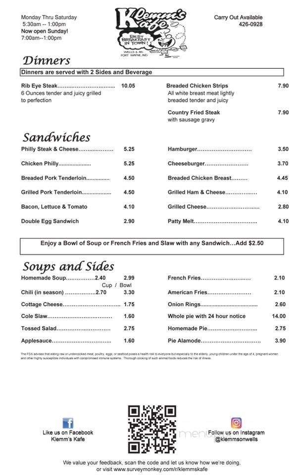 Klemm's Kafe - Fort Wayne, IN menu_pic