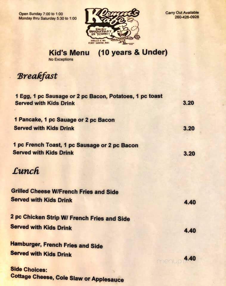 Klemm's Kafe - Fort Wayne, IN menu_pic