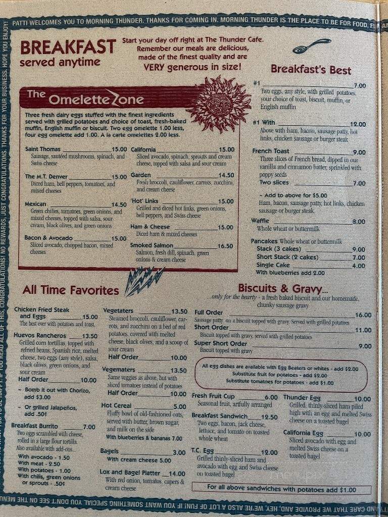 Patti's Thunder Cafe - Quincy, CA menu_pic
