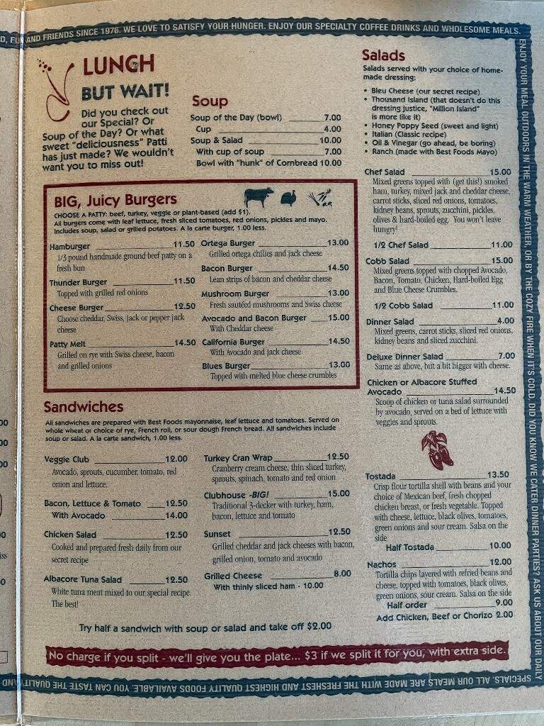 Patti's Thunder Cafe - Quincy, CA menu_pic