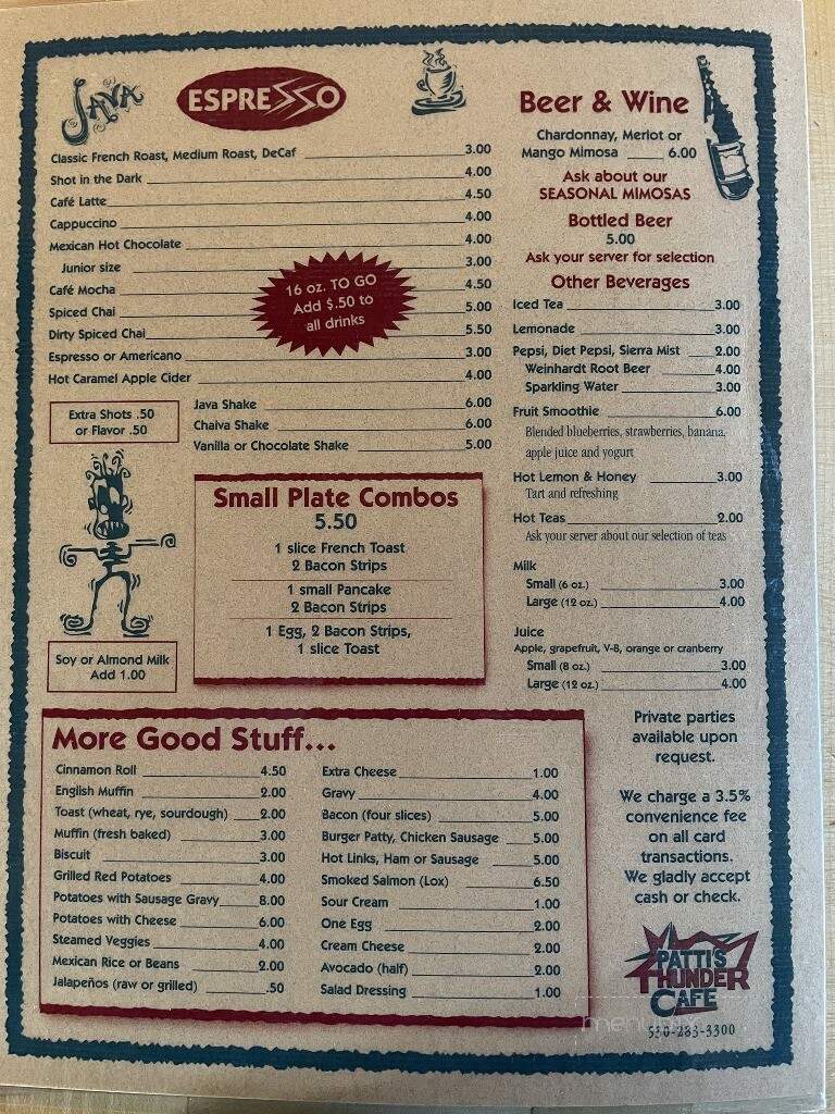 Patti's Thunder Cafe - Quincy, CA menu_pic