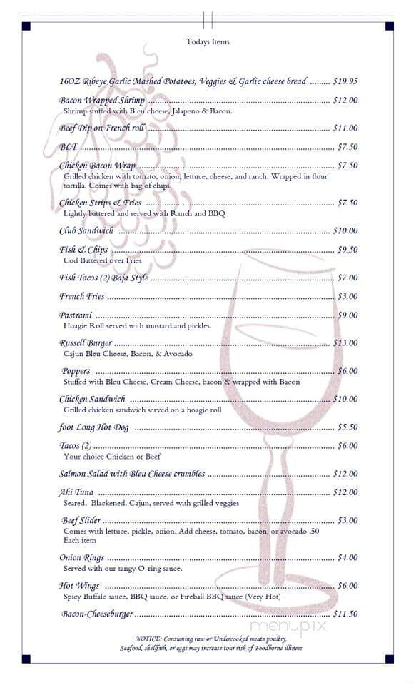 Mc Murry's Bar - Bishop, CA menu_pic