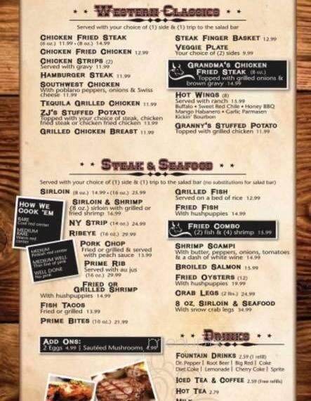 Z J's Steakhouse - Gorman, TX menu_pic
