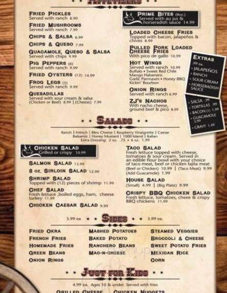 Z J's Steakhouse - Gorman, TX menu_pic