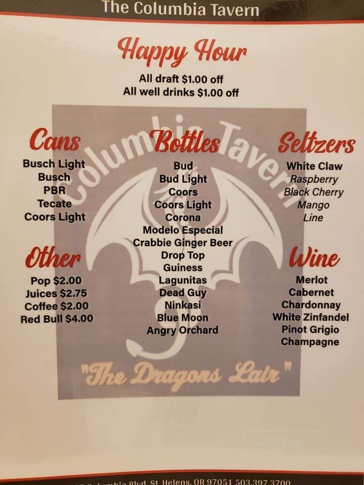 The Columbia Tavern - Saint Helens, OR menu_pic