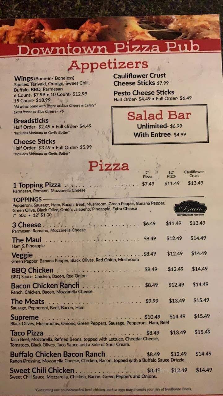Downtown Pizza Pub - Danville, KY menu_pic