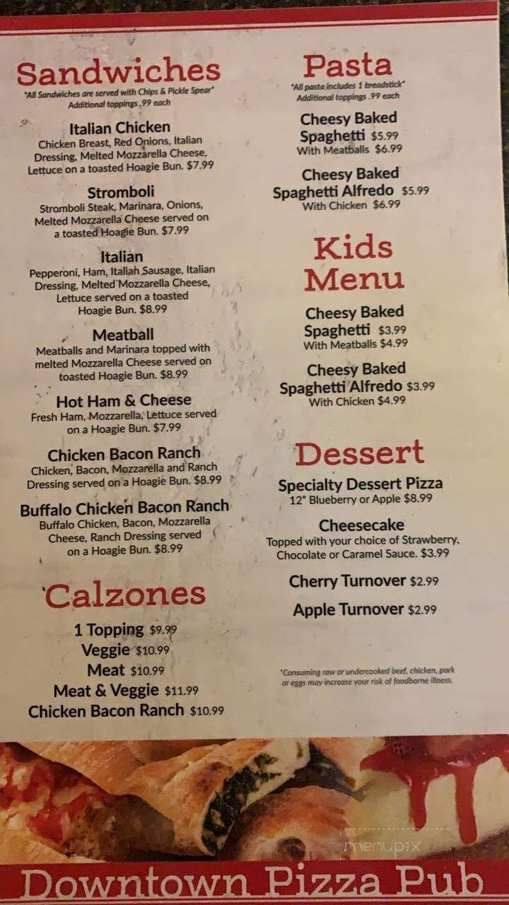Downtown Pizza Pub - Danville, KY menu_pic