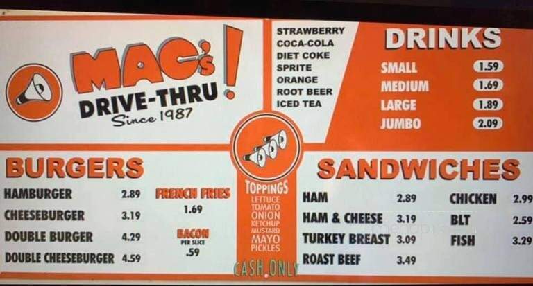 Mac's Drive Thru - Gainesville, FL menu_pic